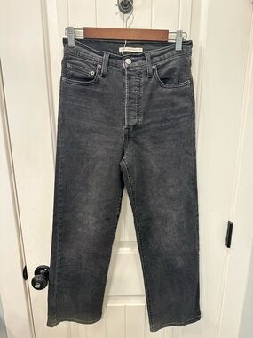 Levi's Ribcage Straight Ankle Jeans Size 27 Black Button Fly High Rise